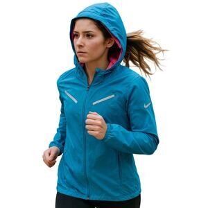 Nike Women’s Medium Cyclone Running Windbreaker Jacket Blue Pink